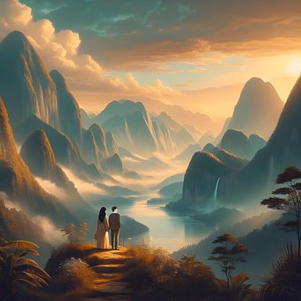 Paisaje, Pareja, Amantes, Amor