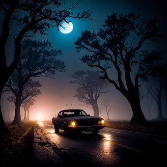 Ai Generiert, Wagen, Nacht, Landschaft