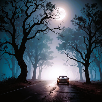 Ai Generiert, Wagen, Nacht, Landschaft
