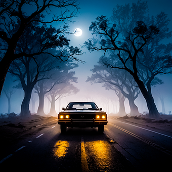 Ai Generiert, Wagen, Nacht, Landschaft