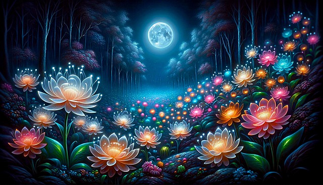Free ai generated flowers moon illustration