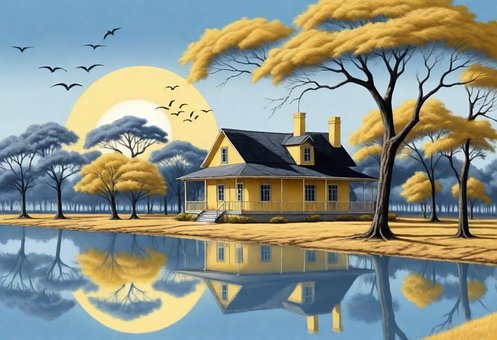 Free Mirror Water Yellow Tree illustration and picture