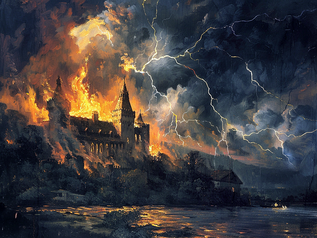 Free ai generated castle fire illustration