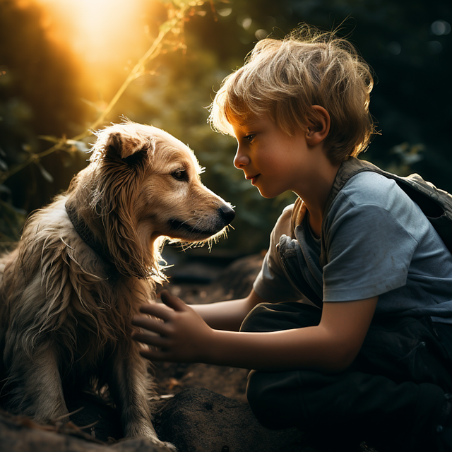 Free boy dog golden retriever illustration