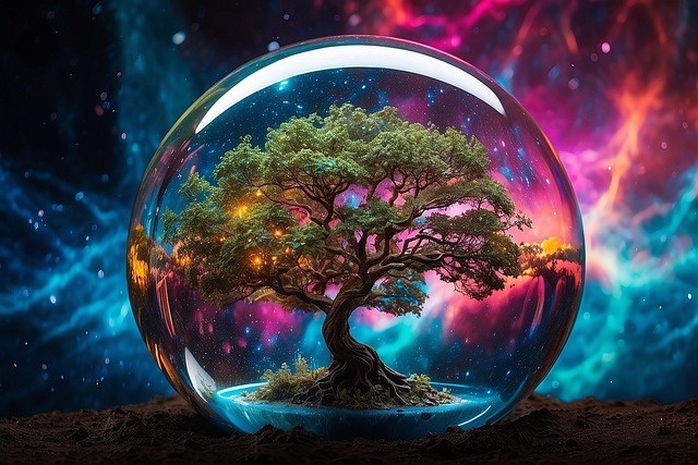 Free ai generated tree snow globe illustration