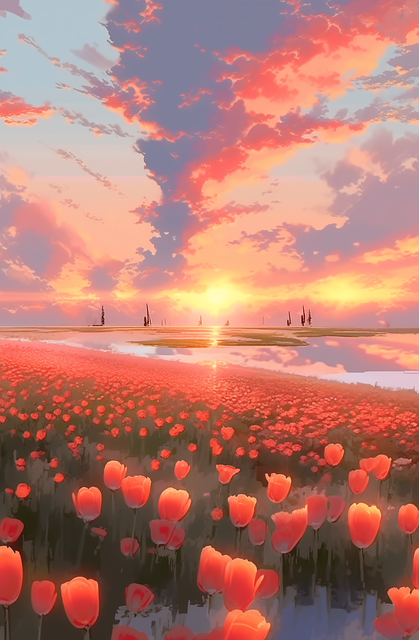 Ai Genereret, Felt, Blomster, Himmel