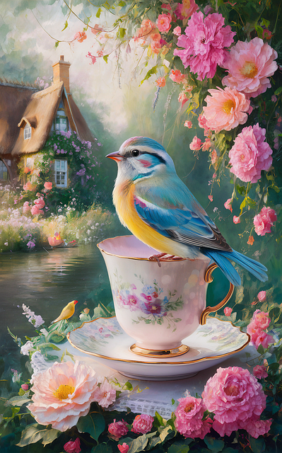 Download free HD stock image of Ai Generated Bird Free ai generated bird teacup illustration