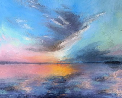 Sommer, Sonnenuntergang, Abstrakt, Malen