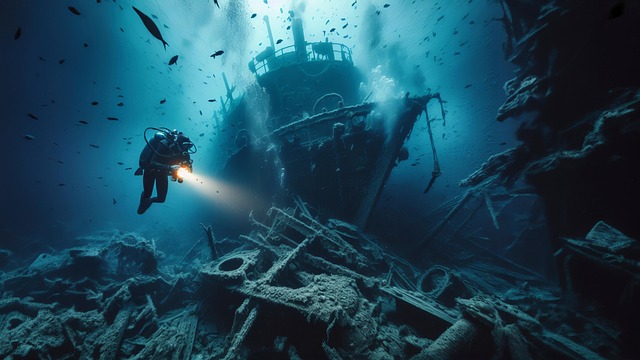 Download free HD stock image of Ai Generated Shipwrecks Free ai generated shipwrecks underwater illustration