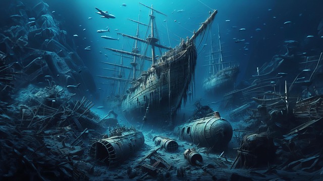 Download free HD stock image of Ai Generated Shipwrecks Free ai generated shipwrecks underwater illustration