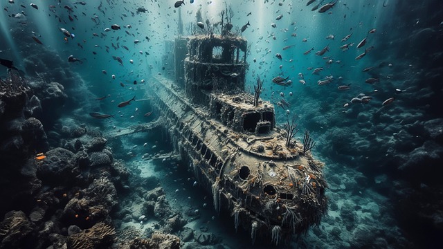 Download free HD stock image of Ai Generated Shipwrecks Free ai generated shipwrecks underwater illustration