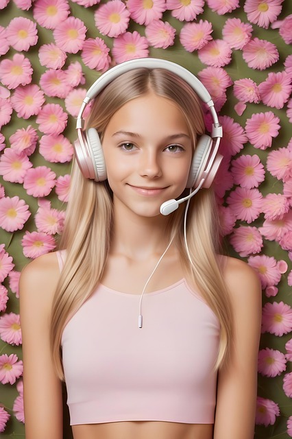 Free ai generated girl earphones illustration