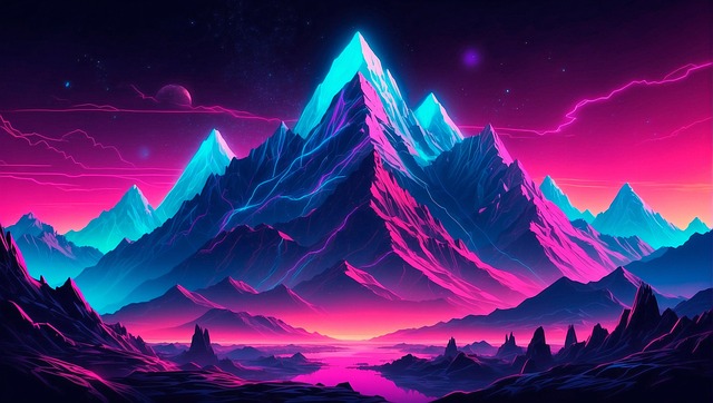 Free ai generated mountains neon lights illustration