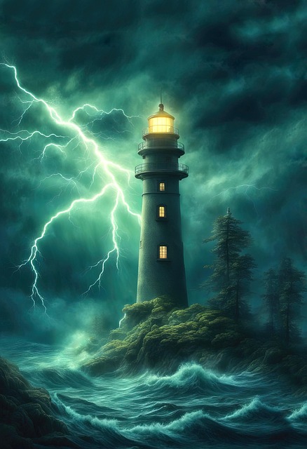 Free ai generated lighthouse storm illustration