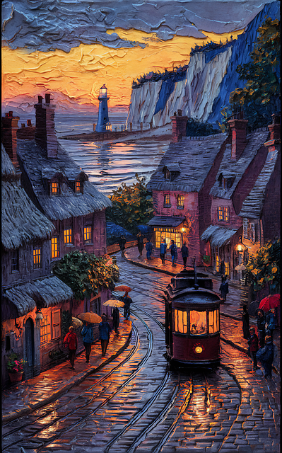 Free ai generated painting village illustration