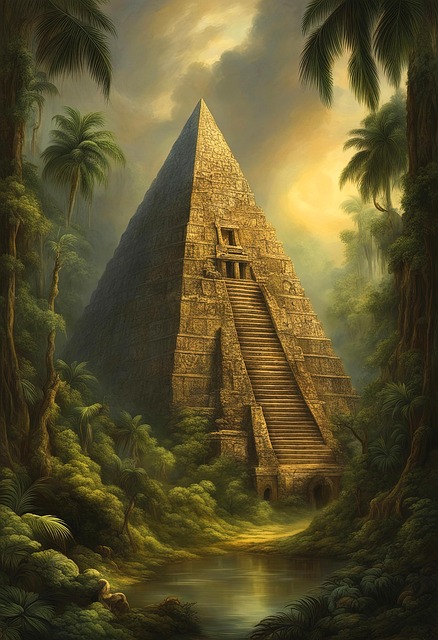 Free ai generated dark forest pyramid illustration