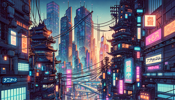 Ai Generat, Oraș, Cyberpunk, Lo-Fi