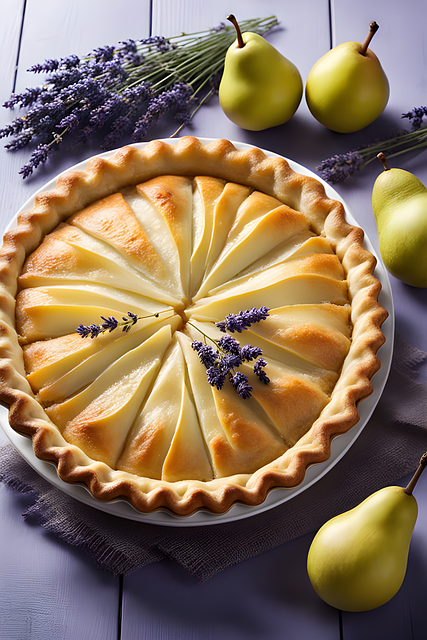 Ai Generado, Pastel De Pera, Lavanda
