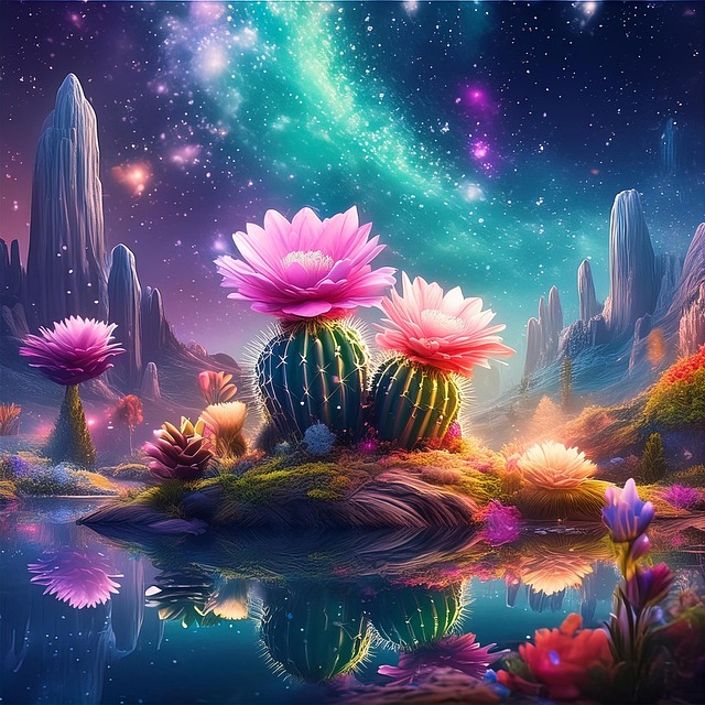Free ai generated cactus night illustration
