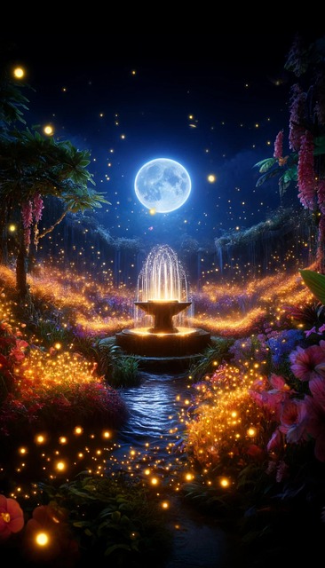 Free ai generated fountain night illustration