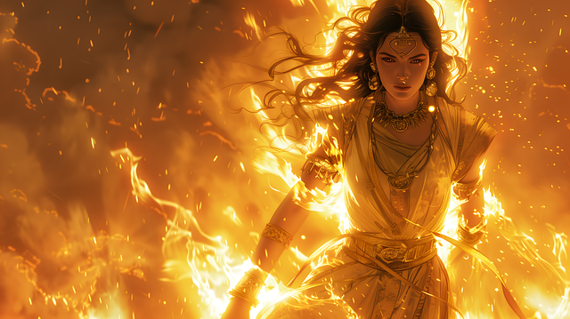 Mulher, Garota, Incêndio, Cênico