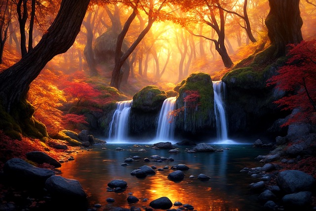 Free flow waterfall jungle illustration