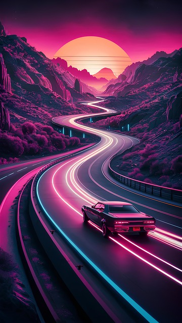 Free mountains sunset highway illustration
