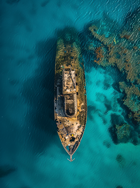 Free ai generated shipwreck aerial view illustration