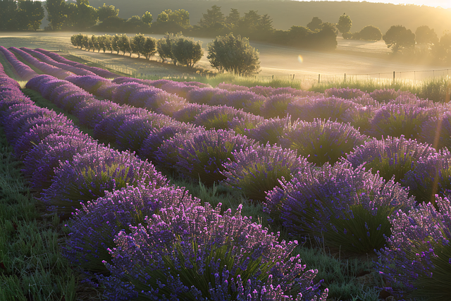 Lavendel, Felter, Solnedgang, Lilla