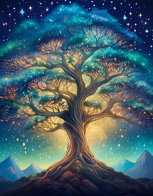 Free ai generated tree stars illustration