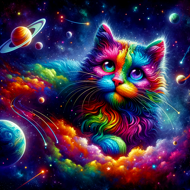 Free dreamy cat colorful whiskers vibrant feline illustration