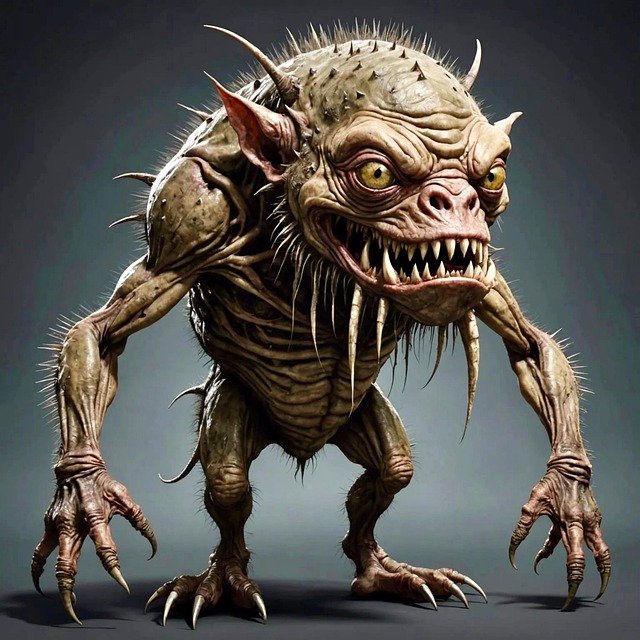Free grayscale fiction monster illustration