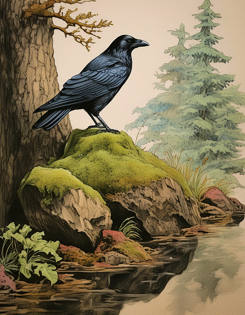 Free ai generated raven bird illustration