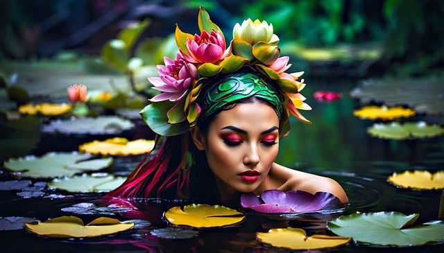 Free ai generated woman lotus illustration