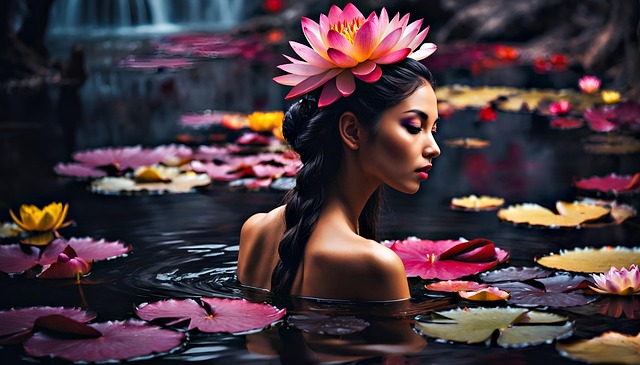 Free ai generated woman lotus illustration
