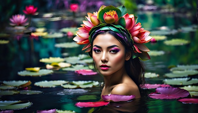 Free ai generated woman lotus illustration