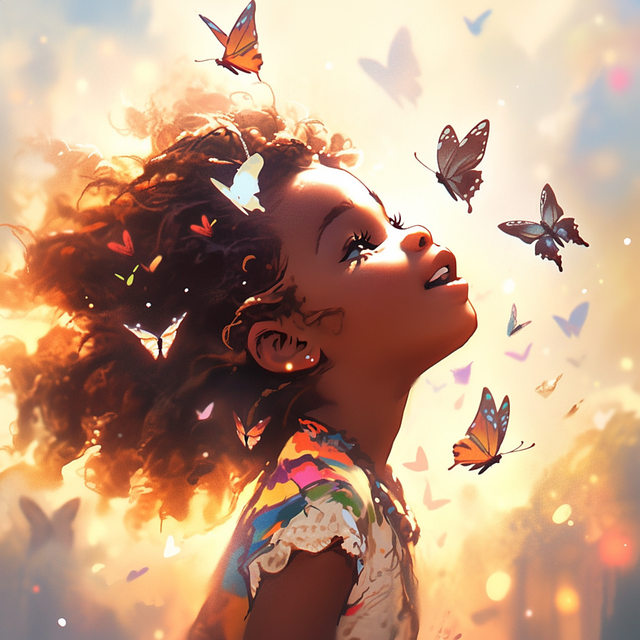 Free child girl butterflies illustration