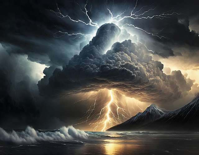 Free volcano eruption lightning illustration