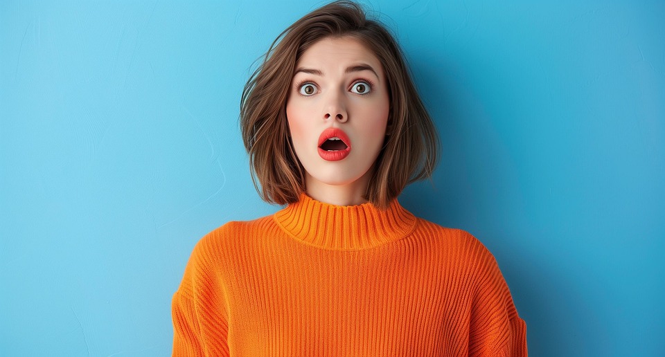 Download Orange Sweater, OpenMouthed Expression, Amazed. RoyaltyFree