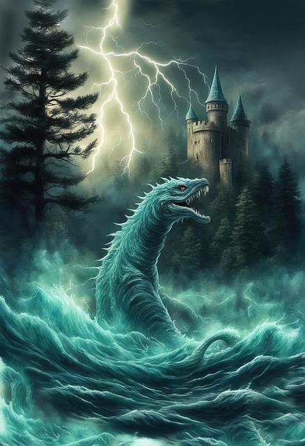 Seeungeheuer, Krake, Schloss, Sturm