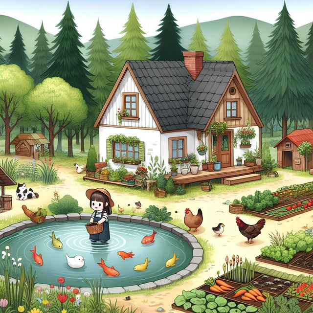 Free lake cartoon hosue illustration