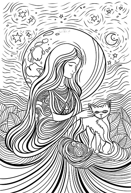 Surrealismus, Frau, Katze, Einfärben