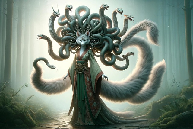 Free ai generated kitsune nine-tailed illustration