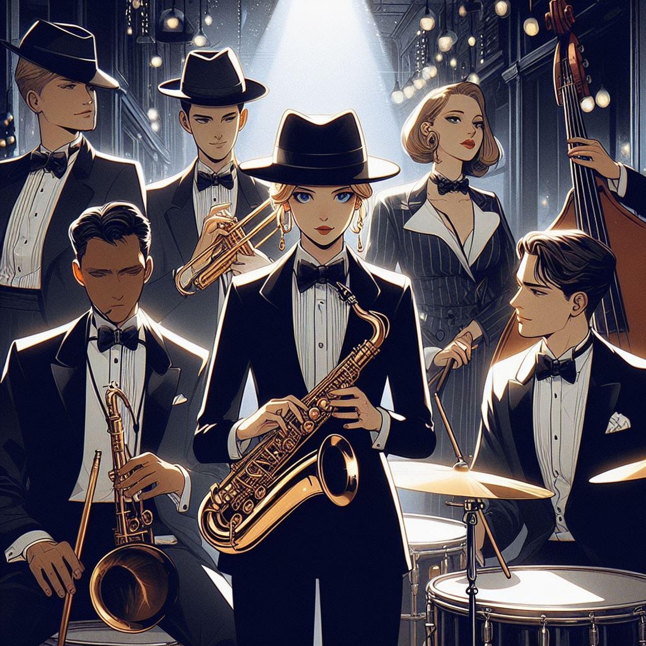 subject - Ilustrasi band bergaya jazz yang dibuat oleh AI