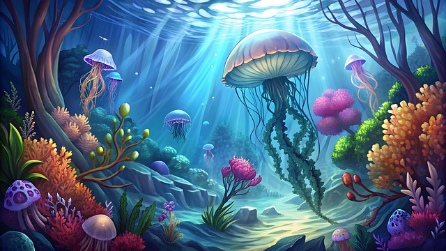 Download free HD stock image of Ai Generated Jellyfish Free ai generated jellyfish underwater illustration