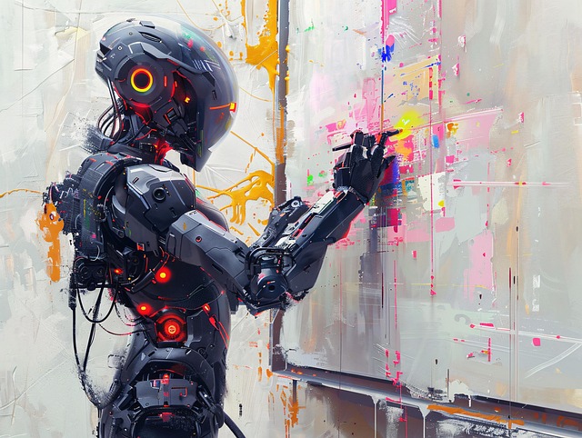 Free ai generated robot painting illustration