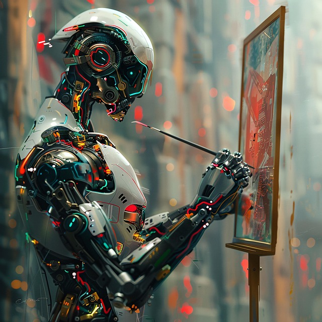 Free ai generated robot painting illustration