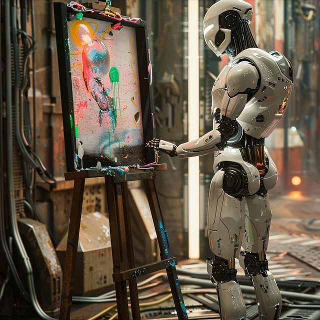 Free ai generated robot painting illustration