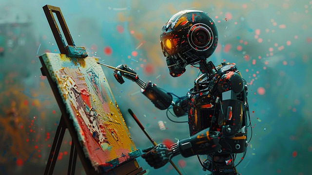 Free ai generated robot painting illustration