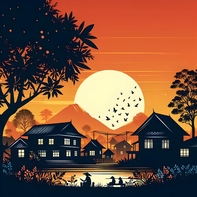 Free ai generated village houses illustration